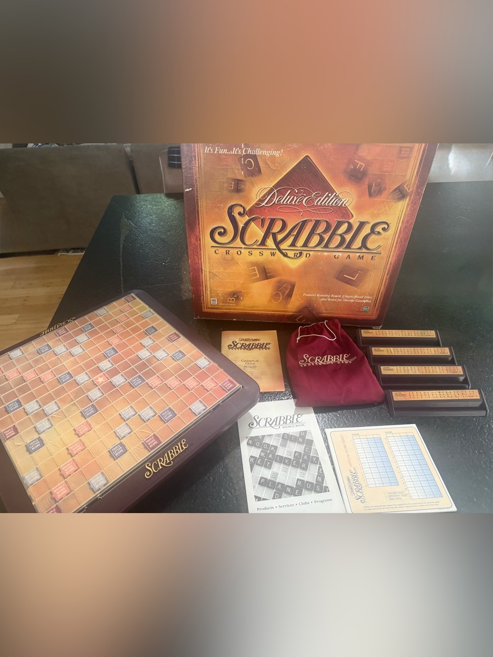 Vintage 1999 Scrable Deluxe Edition Crossword game with rotating turntable board - Picture 2 of 6